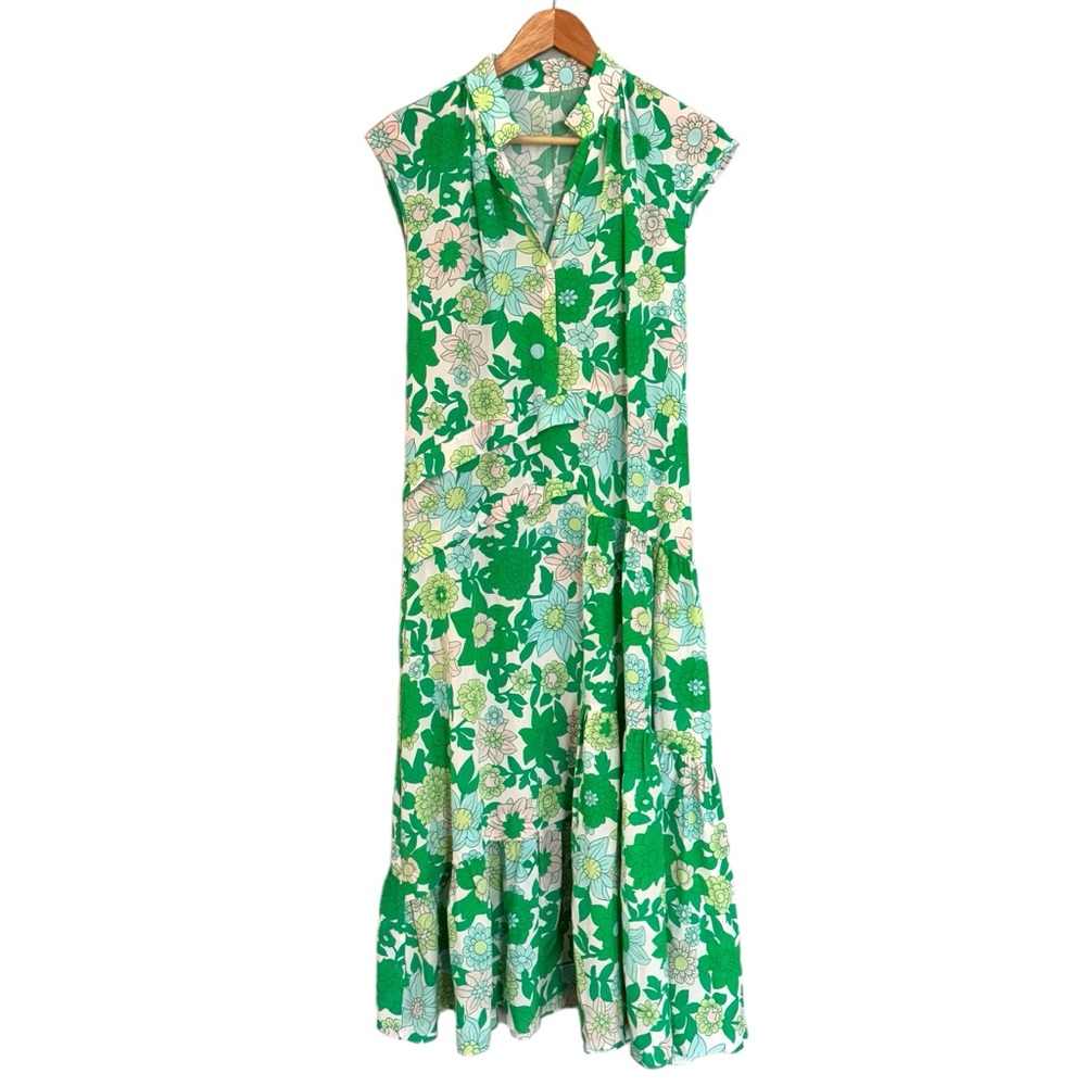 Silk Tiered Floral Patchwork Midi Dress Size 40 US Size 8-10